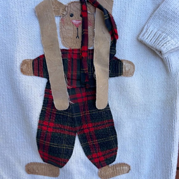 1990s Cream Oversized Knit Sweater with Bunny Design / Large * - Picture 2 of 4